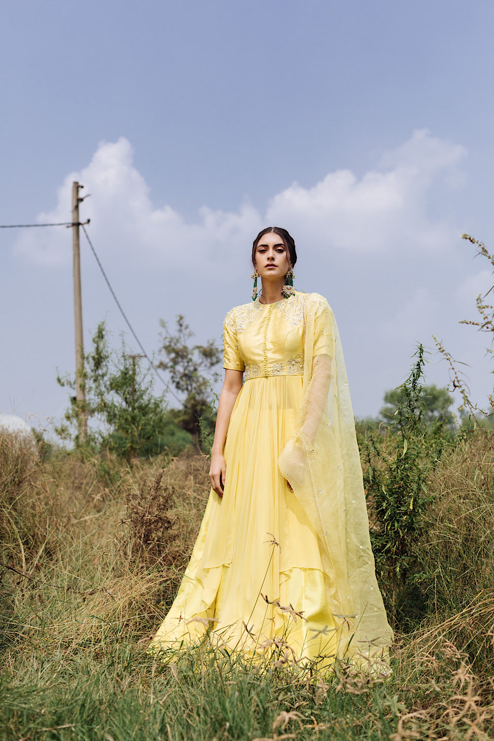 Buy Women's Yellow Drape Kurta Lehenga Set | Nidhika Shekhar