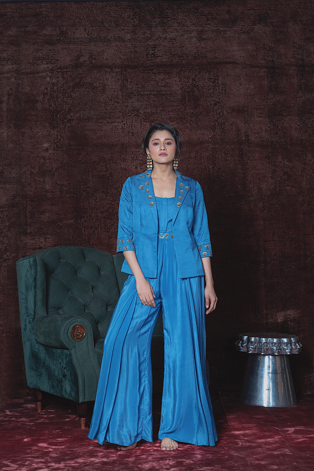 Buy Women's Inky Blue Blazer Jumpsuit | Nidhika Shekhar