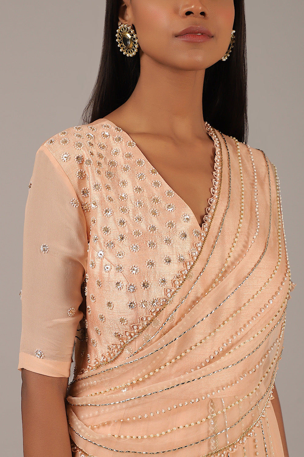 Women's Designer Peach Pankhi Organza Gown | Nidhika Shekhar