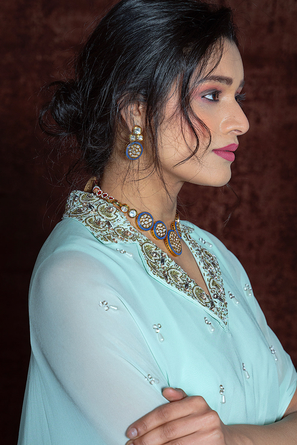 Buy Women's Aqua Indo-Western Drape Gown | Nidhika Shekhar