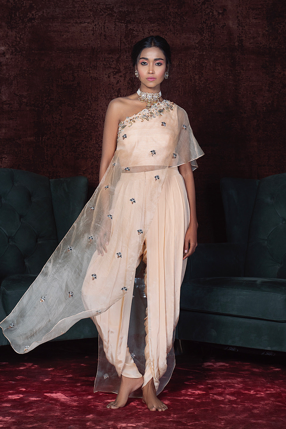  Designer Women's One Shoulder Drape Set | Nidhika Shekhar