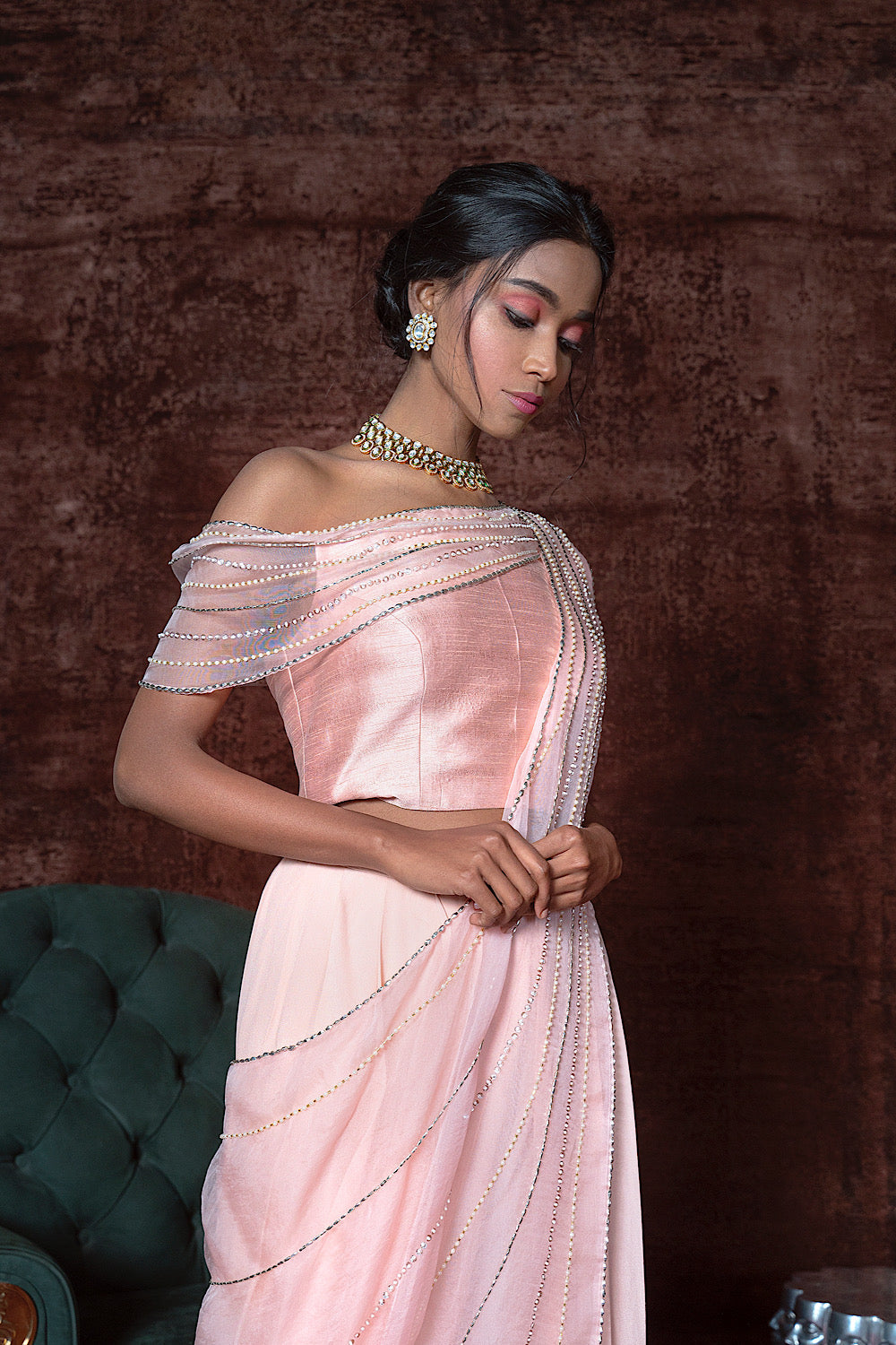 Buy Women's Peach Drape Saree Dhoti Set | Nidhika Shekhar