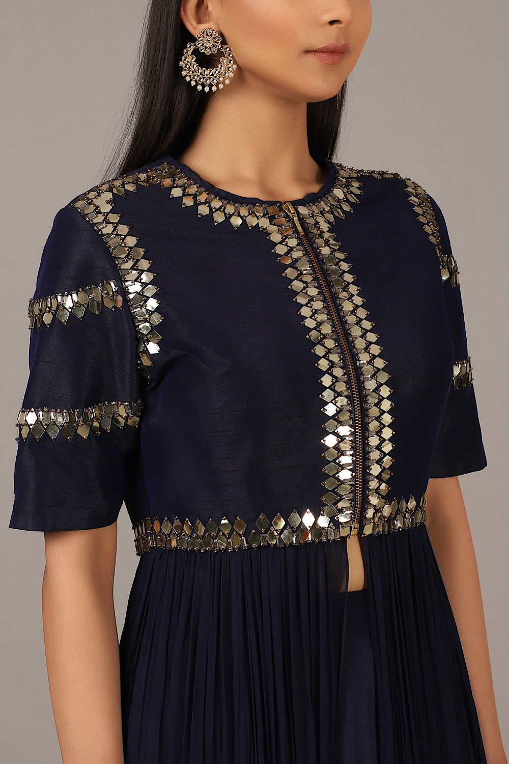 Buy Women's Navy Blue Drape Jacket Set | Nidhika Shekhar