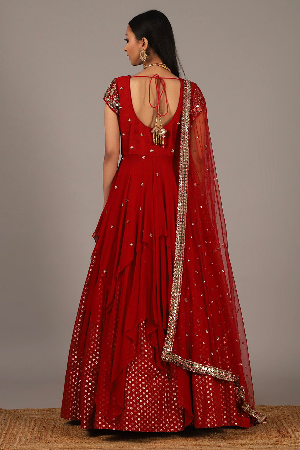 Buy Red Double Layer Drape Lehenga Set | Nidhika Shekhar