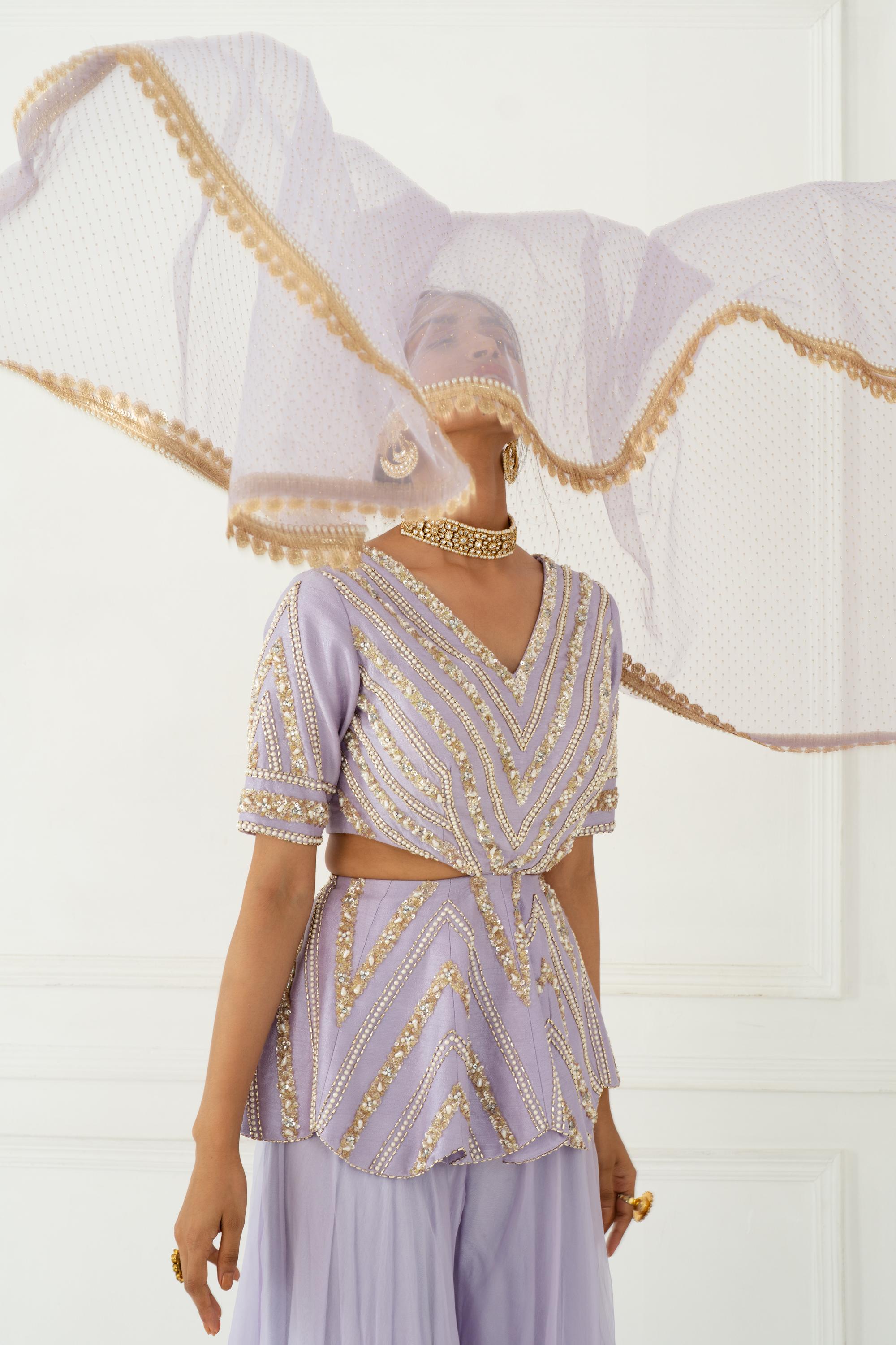 Buy Women's Lilac Embroidered Sharara | Nidhika Shekhar