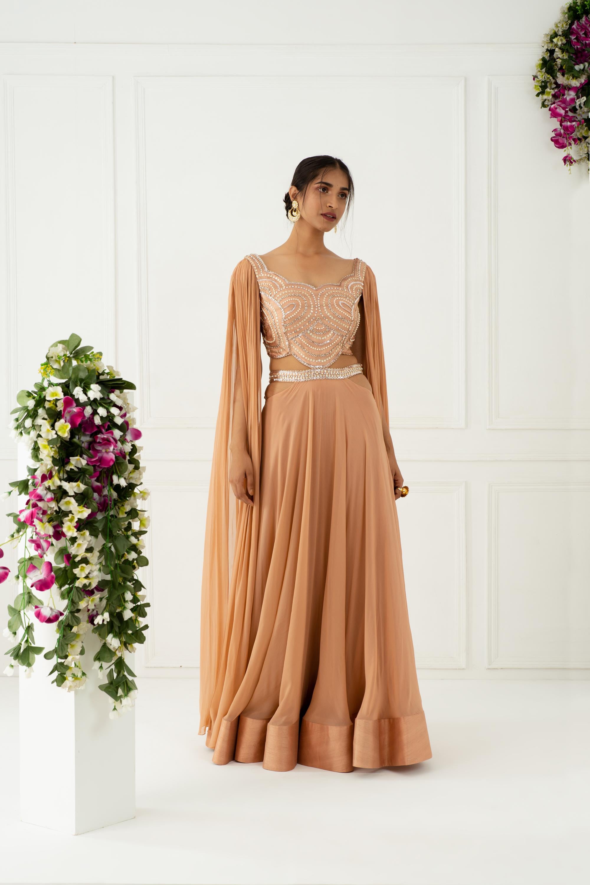 Buy Women's Blush Pink Sitaare Gown Set | Nidhika Shekhar 