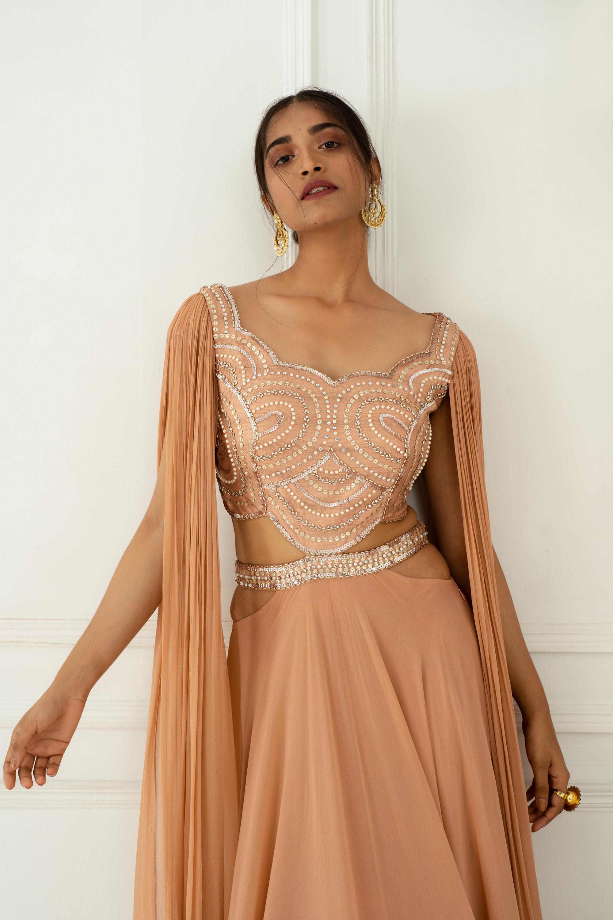 Buy Women's Blush Pink Sitaare Gown Set | Nidhika Shekhar