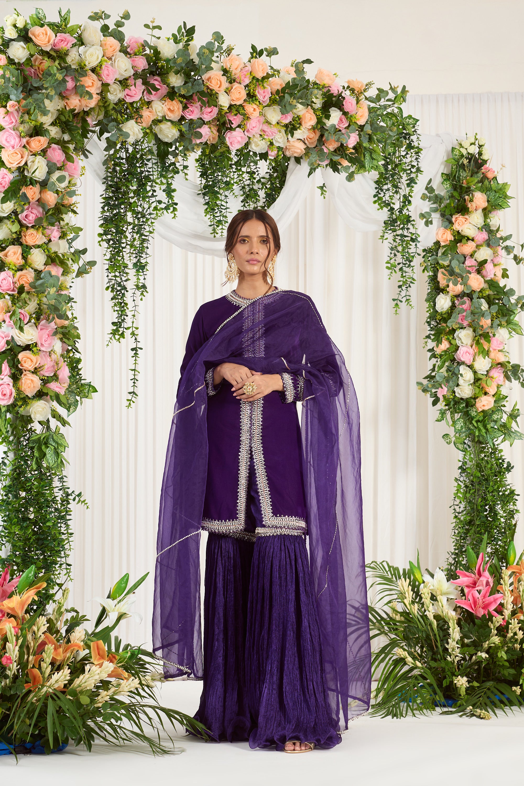 Buy Purple Embroidered Makhmali Sharara | Nidhika Shekhar