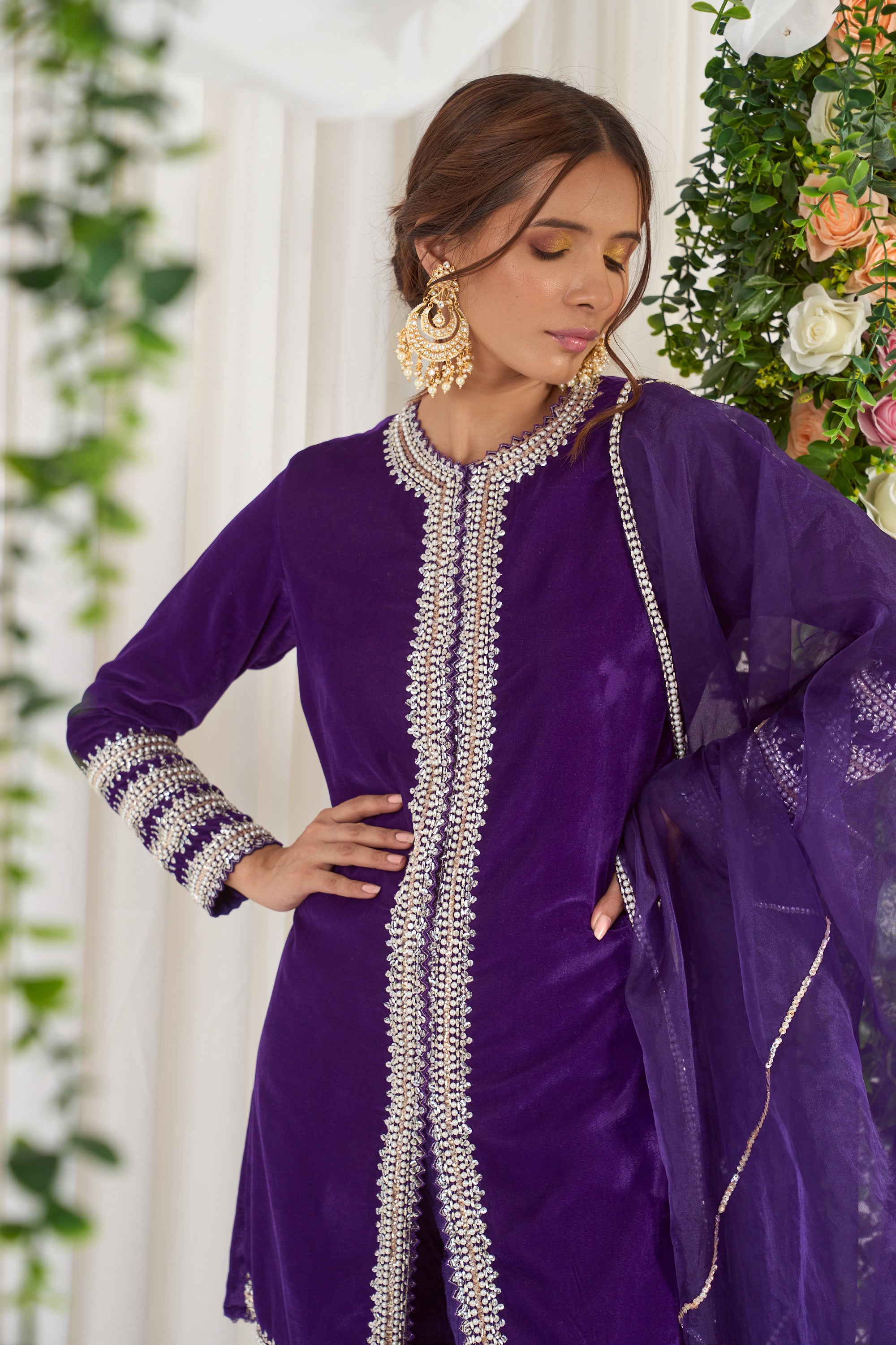 Buy Purple Embroidered Makhmali Sharara | Nidhika Shekhar