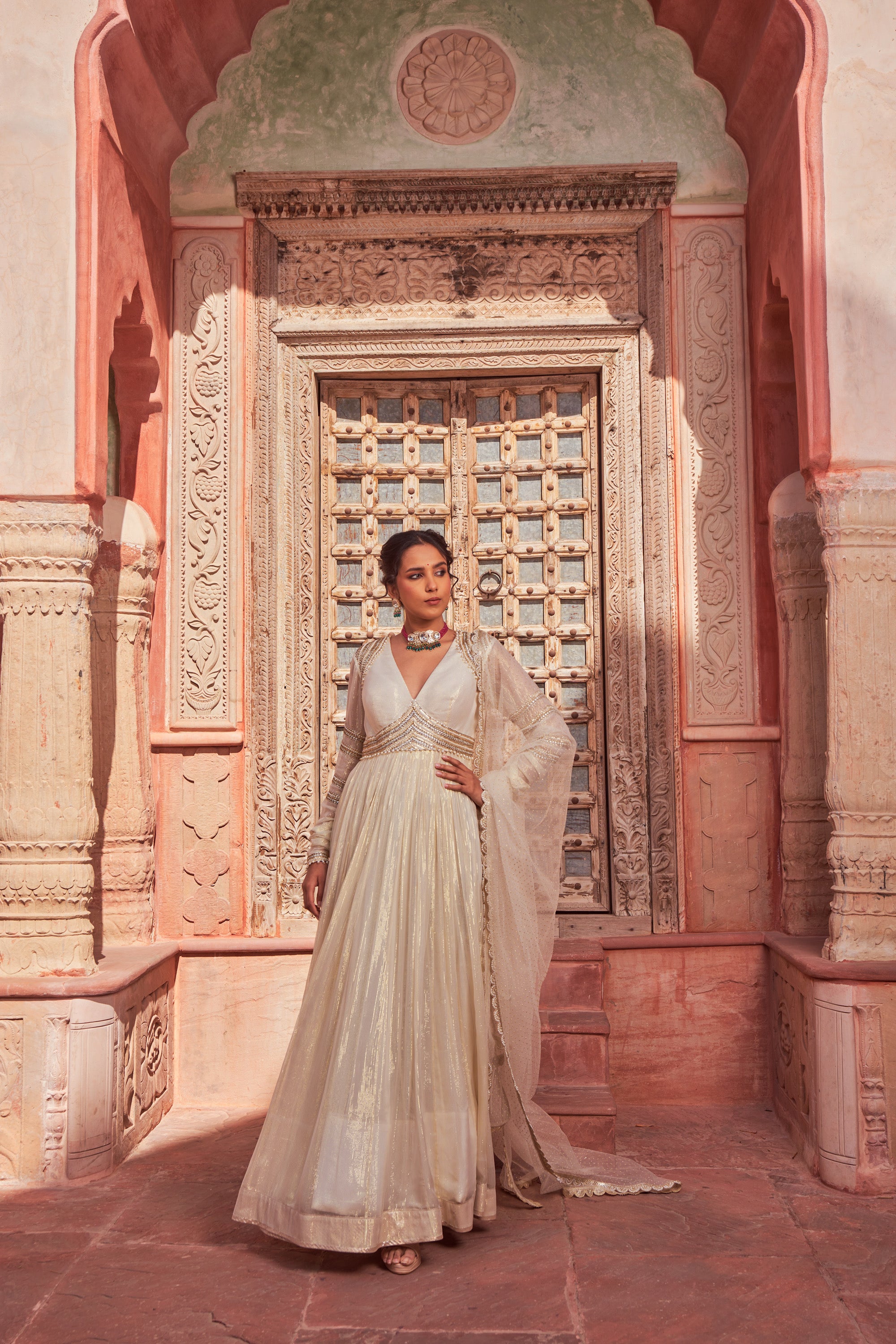 Ivory Basant Rani Floor Length Anarkali | Nidhika Shekhar