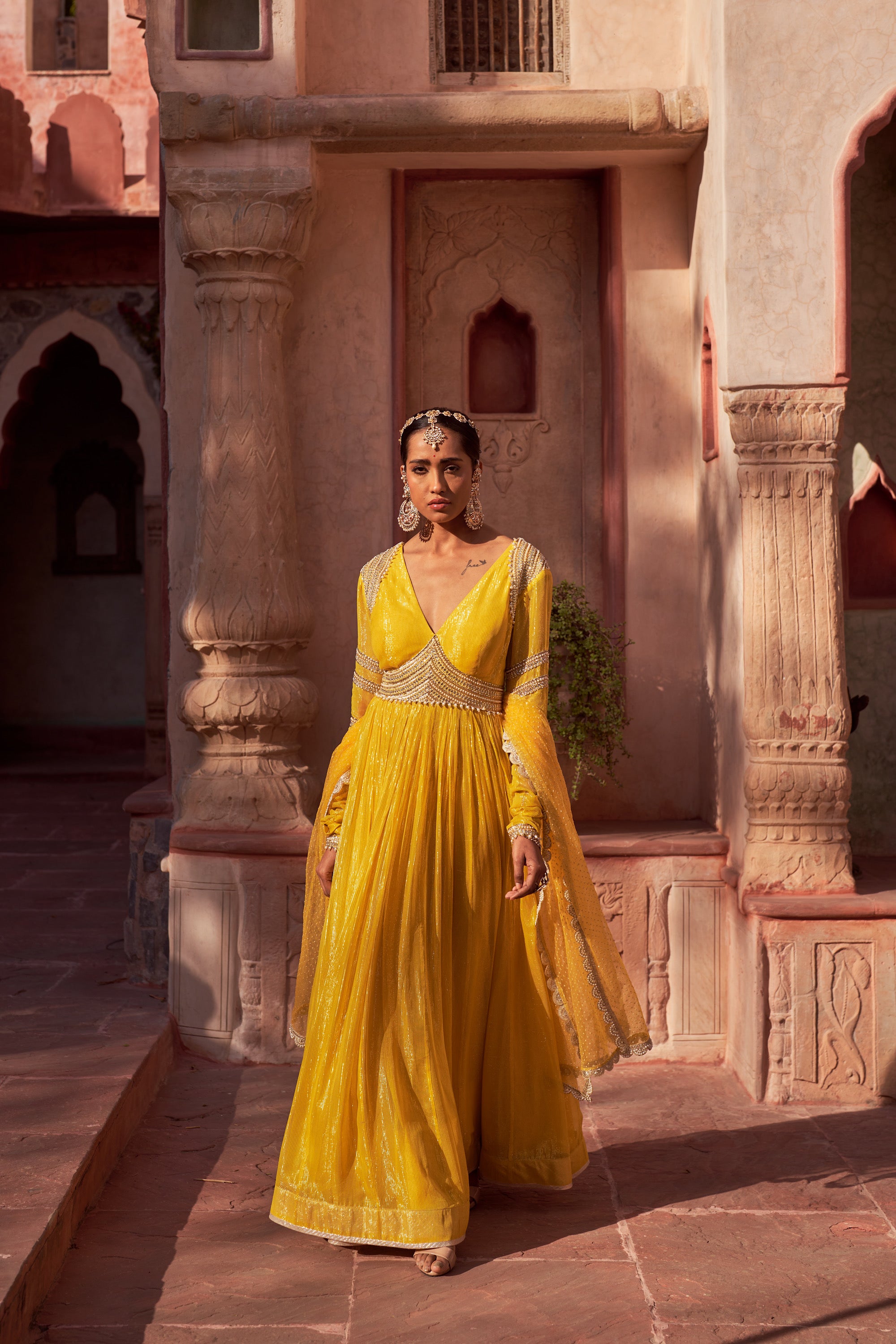 Buy Yellow Embroidered Basant Rani Anarkali | Nidhika Shekhar