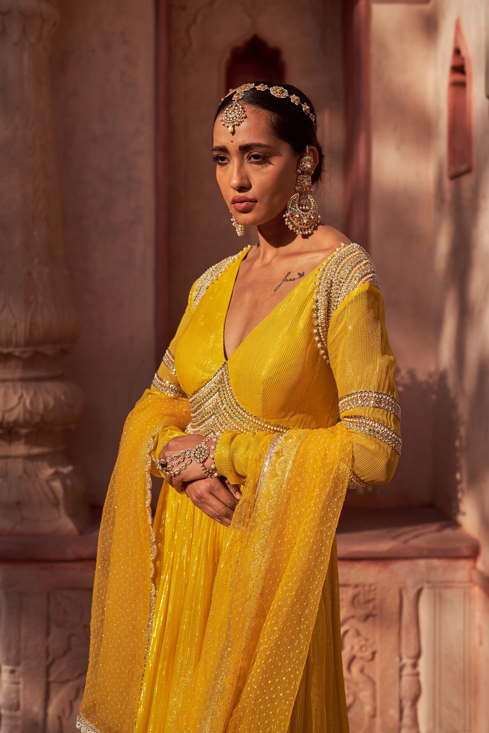 Buy Yellow Embroidered Basant Rani Anarkali | Nidhika Shekhar