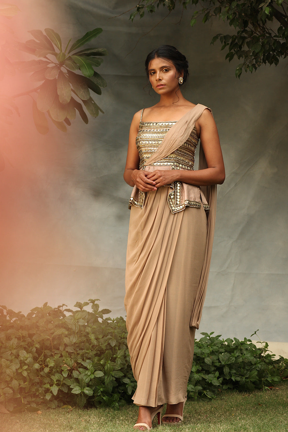 Buy Women's Nude Goddess Saree Gown | Nidhika Shekhar