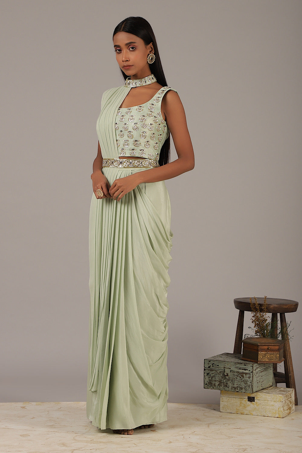 Women's Designer Pleated Drape Indo Saree | Nidhika Shekhar