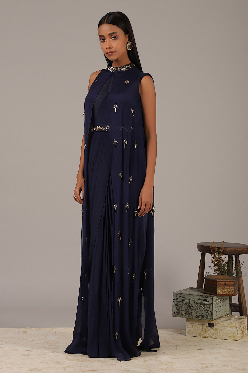 Buy Women's Blue Embroidered Saree Set | Nidhika Shekhar