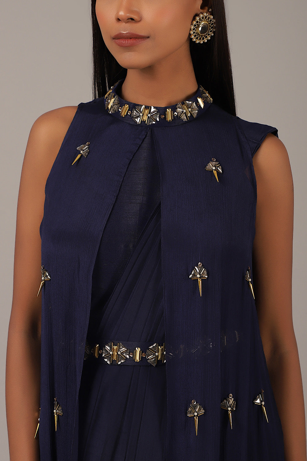 Buy Women's Blue Embroidered Saree Set | Nidhika Shekhar