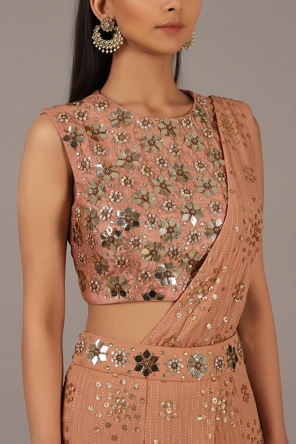 Designer Ceder Embroidered Drape Saree Set | Nidhika Shekhar
