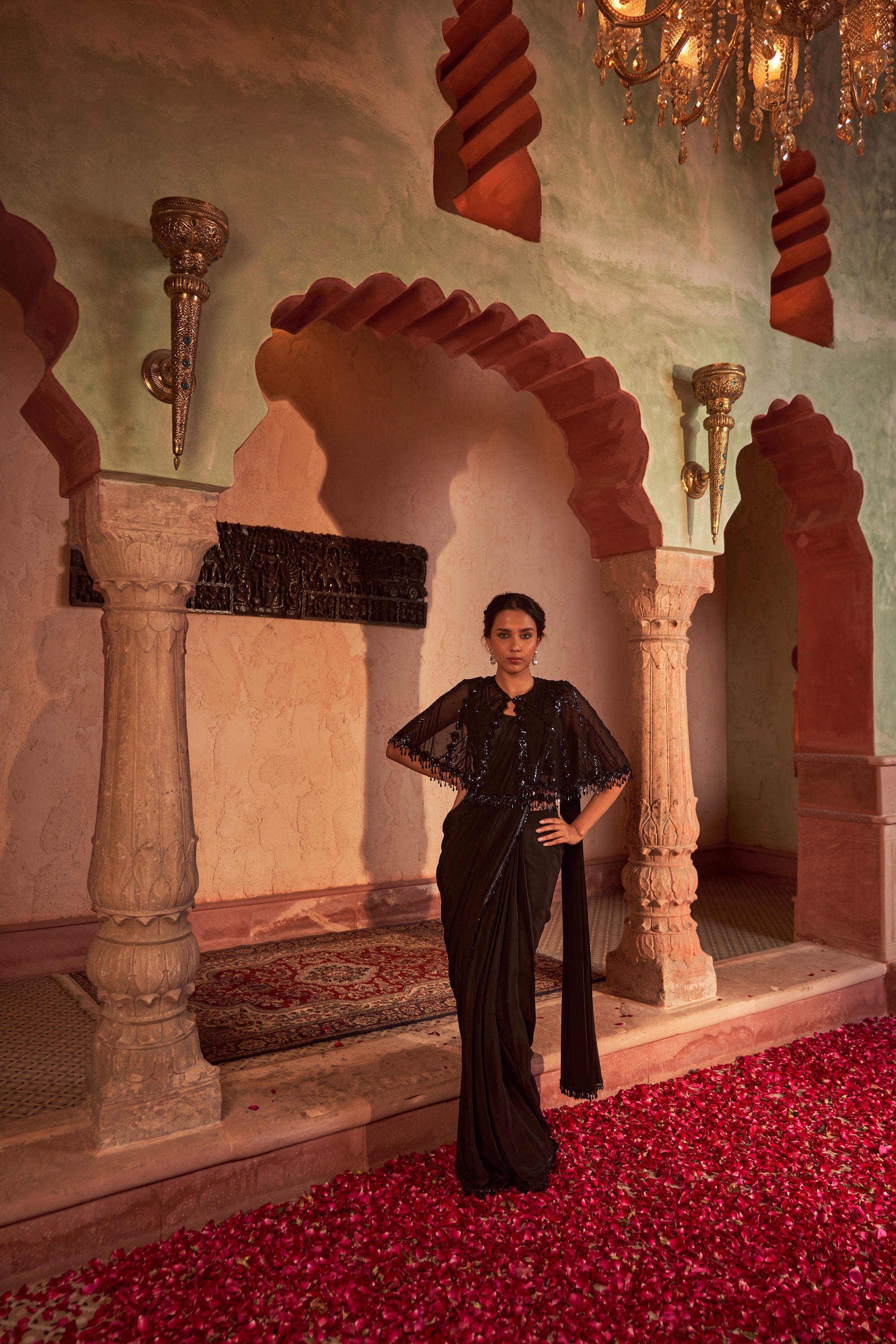 Buy Designer Black Bahu Mela Drape Saree | Nidhika Shekhar