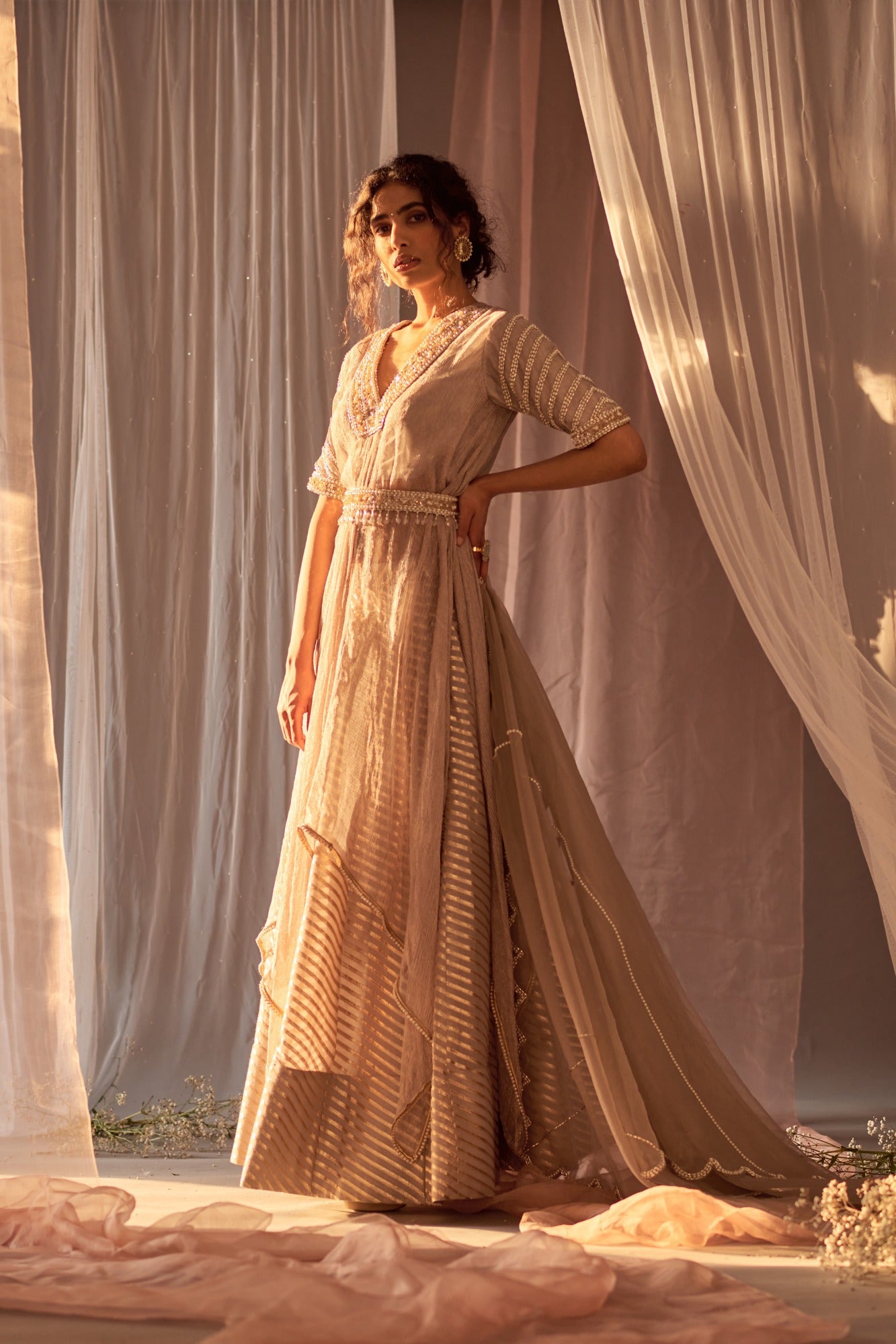 Shop Grey Embroidered Drape Kurta Set | Nidhika Shekhar
