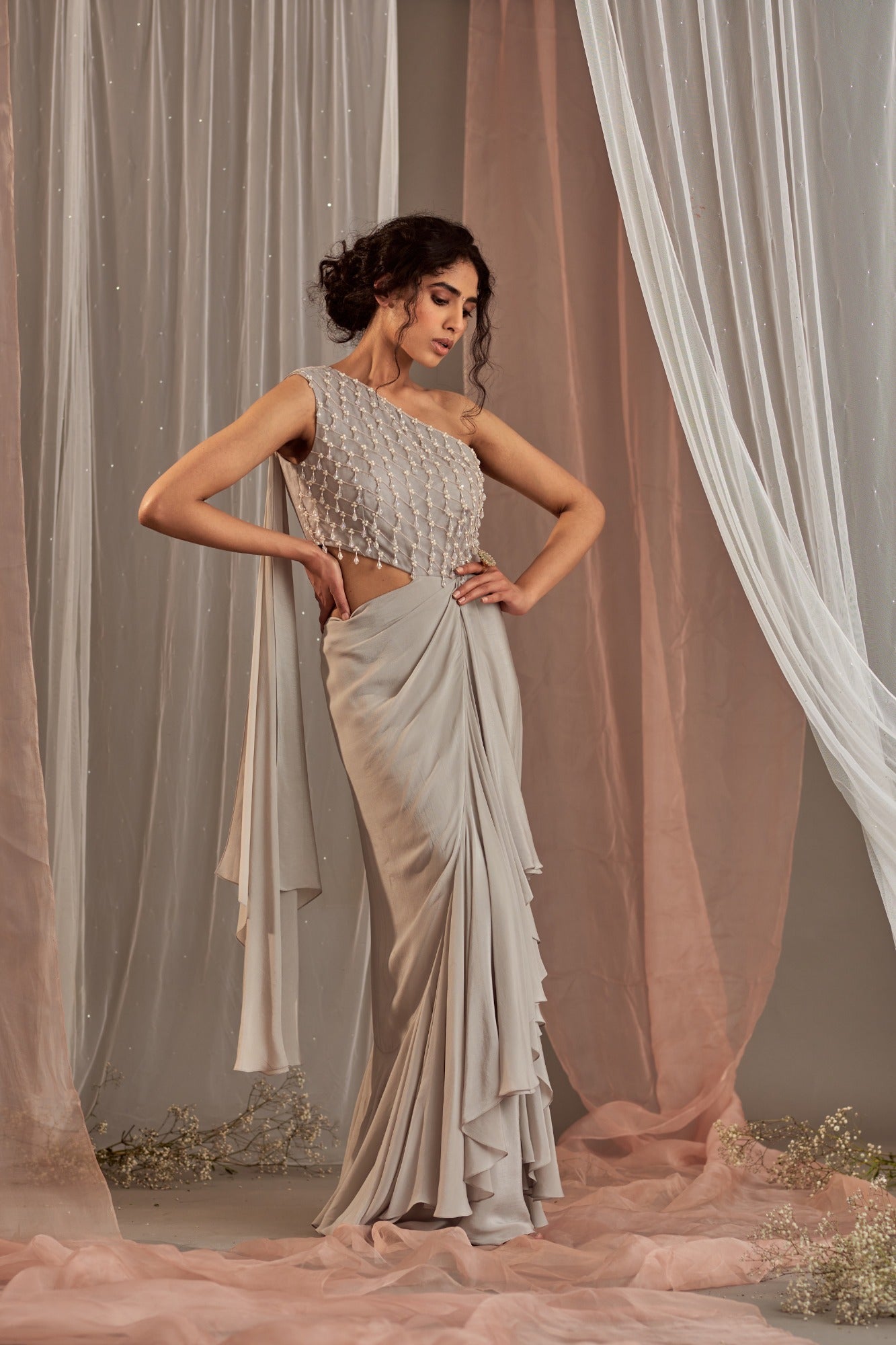 Women's Chamakte Grey Drape Sitaara Gown | Nidhika Shekhar