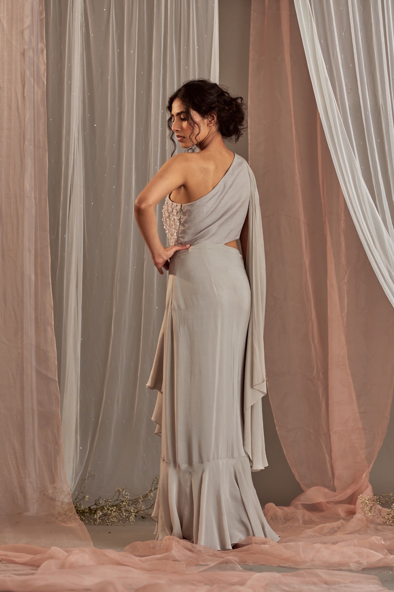 Women's Chamakte Grey Drape Sitaara Gown | Nidhika Shekhar