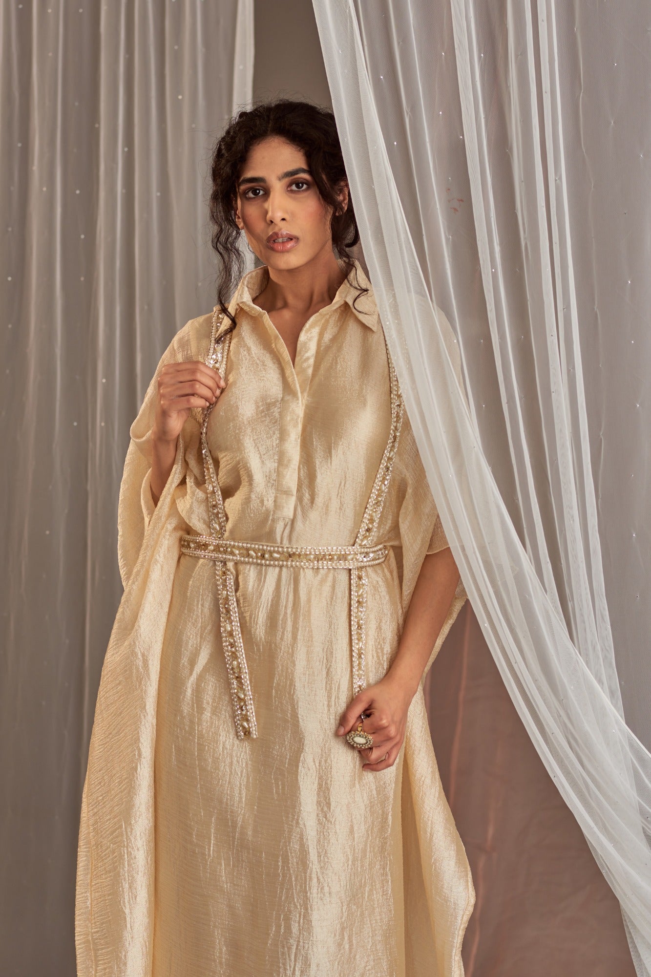 Buy Women's Designer Ivory Shirt Kaftan Set | Nidhika Shekhar