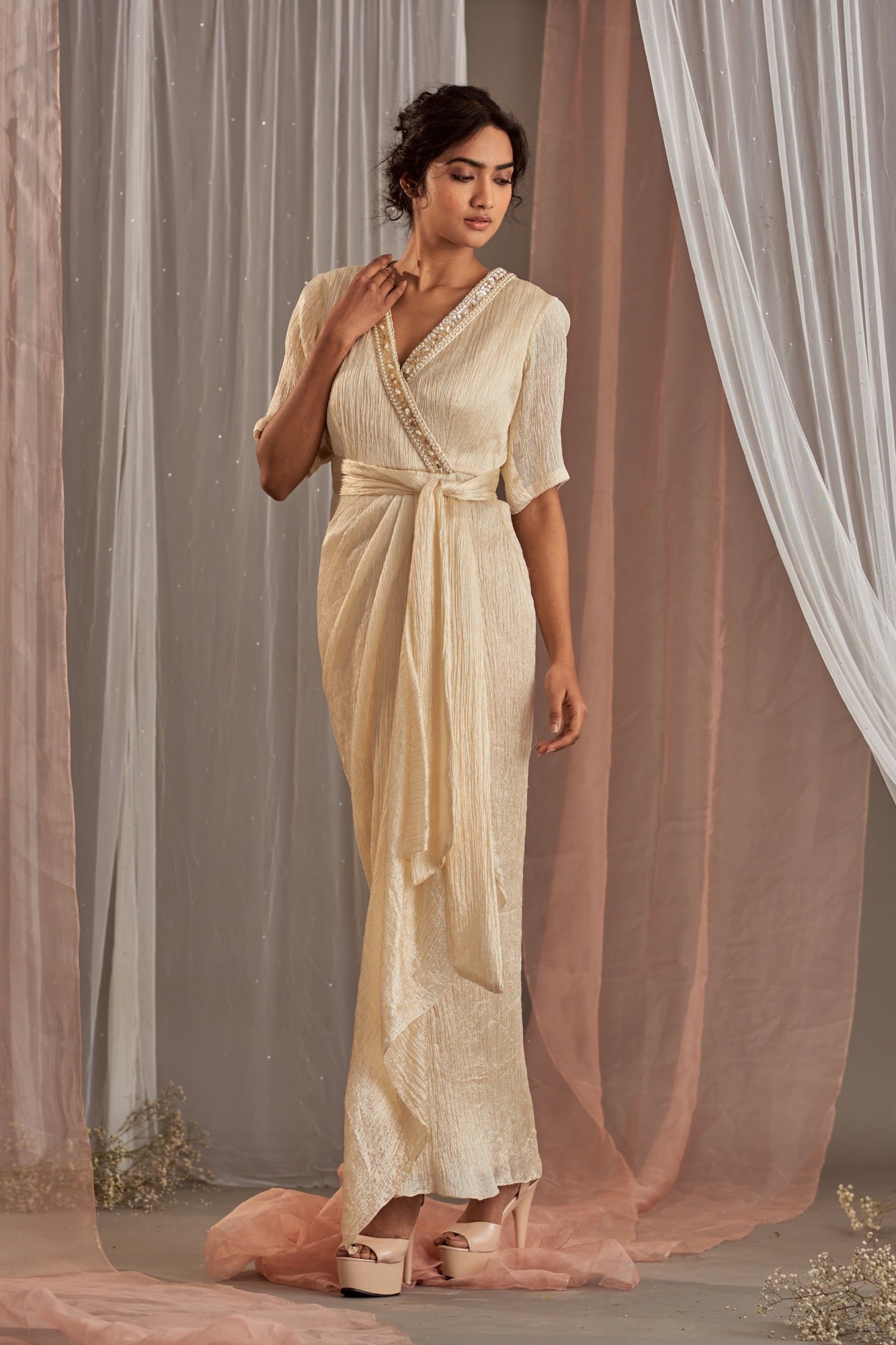 Buy Women's Ivory Embroidered Tie Up Dress | Nidhika Shekhar