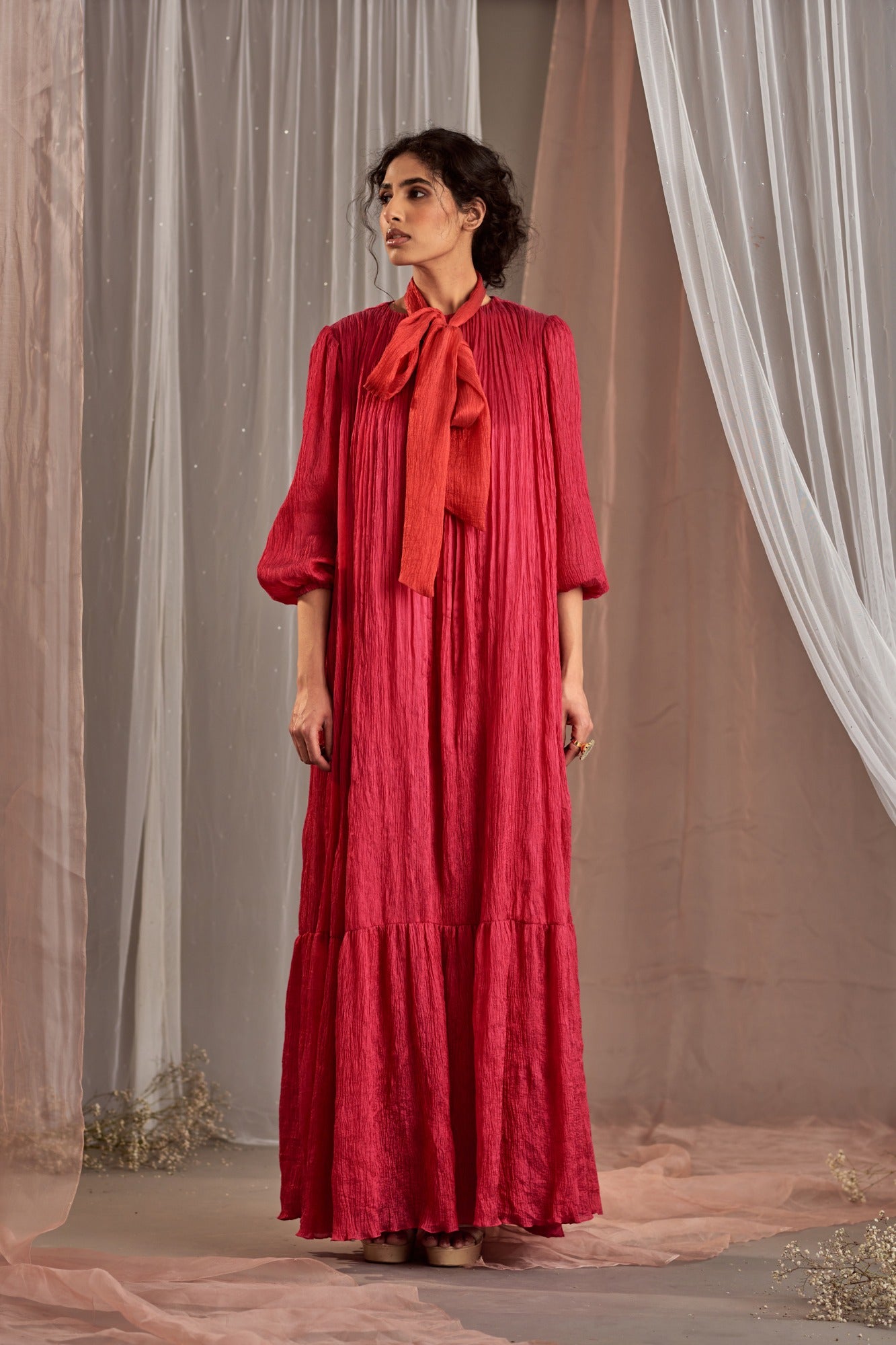 Buy Women's Hot Pink Crinkle Dress Set | Nidhika Shekhar
